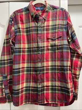 Ralph Lauren Red and Green Plaid Cotton Button-Down Shirt